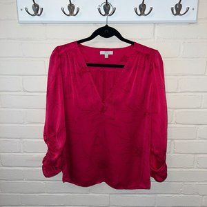joie Pink Silky V-neck 3/4 Sleeve Blouse - Medium